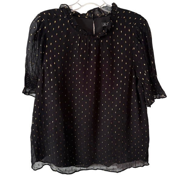 J. Crew Tops - NWT J. Crew Women's Black and Gold Chiffon Smocked Puff Sleeve Top in Size M